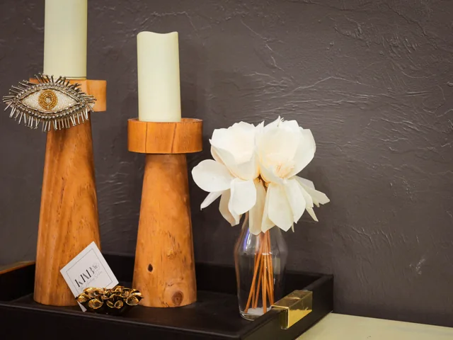 Fresh flowers and candles in the salon